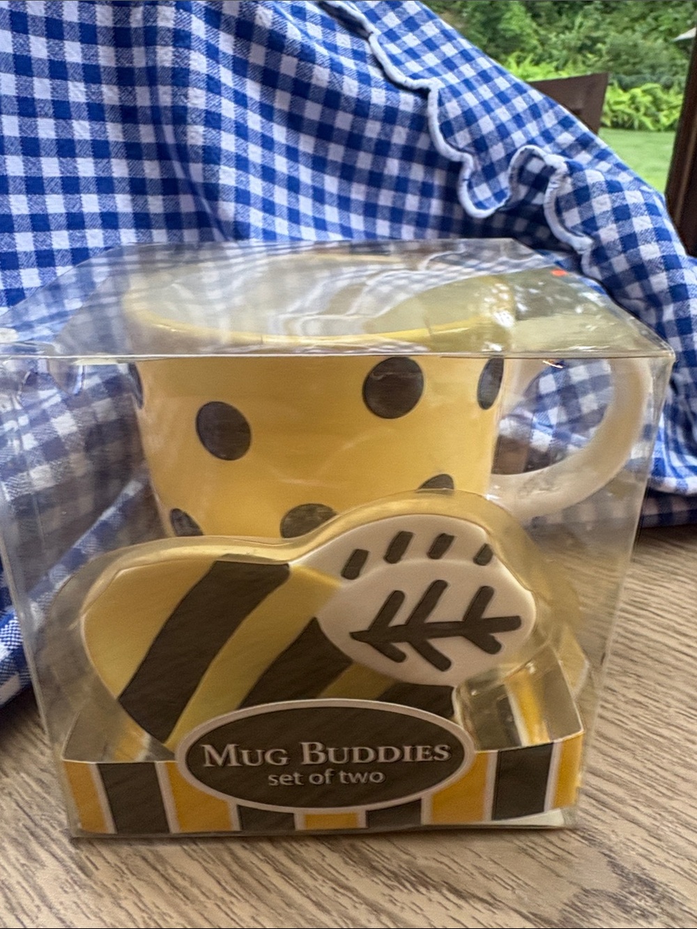 Yellow Polka Dot Mug with Bee Spoon - Set of Two. Mug Buddies Brand